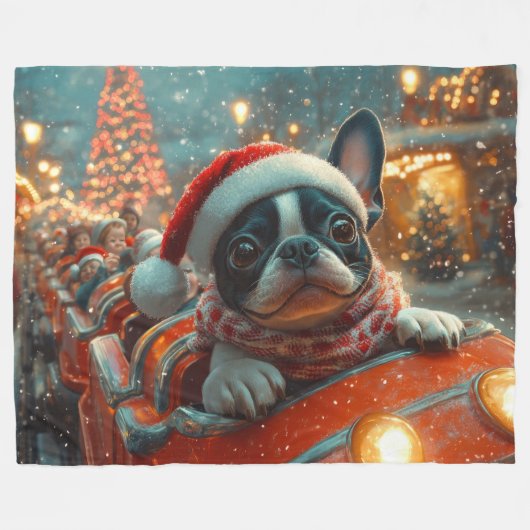 Boston Terrier Dog Roller Untersetzer Weihnachten Fleecedecke (Vorderseite (Horizontal))
