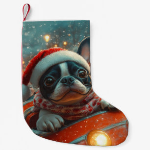 Boston Terrier Dog Roller Untersetzer Weihnachten Kleiner Weihnachtsstrumpf