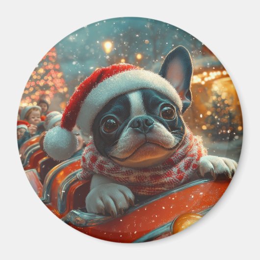Boston Terrier Dog Roller Untersetzer Weihnachten Magnet (Vorne)