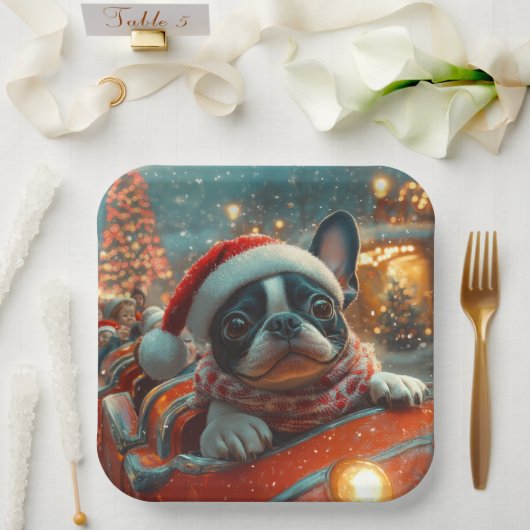 Boston Terrier Dog Roller Untersetzer Weihnachten Pappteller (Hochzeit)