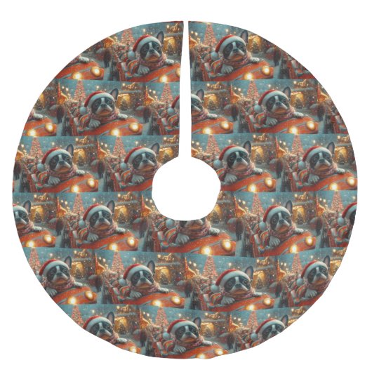 Boston Terrier Dog Roller Untersetzer Weihnachten Polyester Weihnachtsbaumdecke (Vorderseite)
