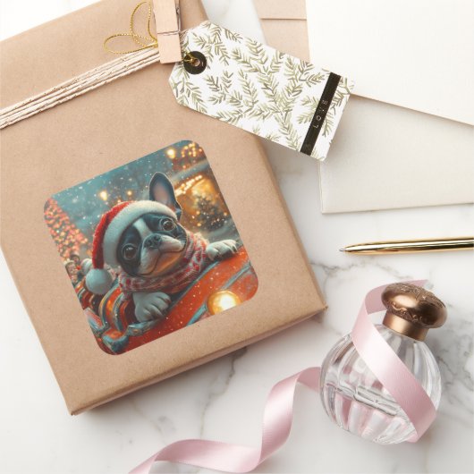 Boston Terrier Dog Roller Untersetzer Weihnachten Quadratischer Aufkleber (Schenken)