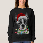 Boston Terrier Dog Santa Christmas Tree Lights Xma Sweatshirt (Vorderseite)
