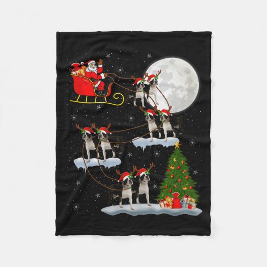 Boston Terrier Dog Santa Sleigh Flying Funny Chris Fleecedecke (Vorderseite)
