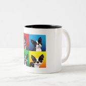 Boston Terrier Dog sieht glücklichen Mutter Vater Zweifarbige Tasse (VorderseiteRechts)
