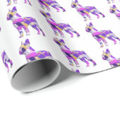 Boston Terrier Dog Silhouette Lila weiß Geschenkpapier (Rolleneckpunkt)