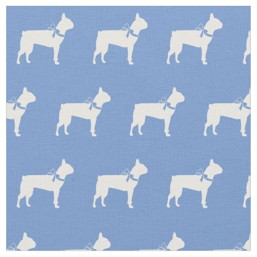 Boston Terrier Dog Silhouette Pet Light Blue Stoff (Nahaufnahme)