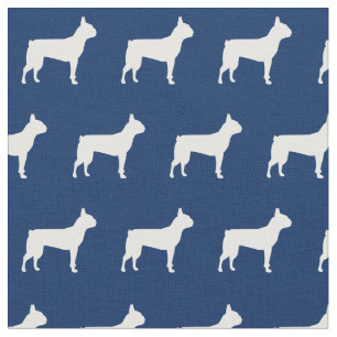Boston Terrier Dog Silhouette Pet Navy Blue Stoff