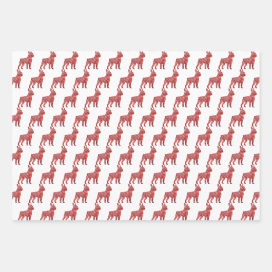 Boston Terrier Dog Silhouette Red Merry Woofmas Geschenkpapier Set (Vorderseite 3)