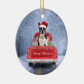 Boston Terrier Dog Snow sitzt im Truck Keramik Ornament (Rechts)