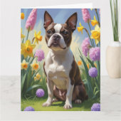 Boston Terrier Dog Spring Blumen Malerei Karte (Vorderseite)