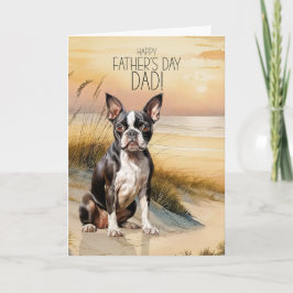 Boston Terrier Dog Sunset Beach Father's Day Feiertagskarte
