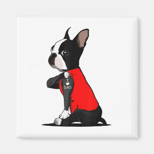 Boston Terrier Dog Tattoo I Liebe Vater Familie Fu Magnet