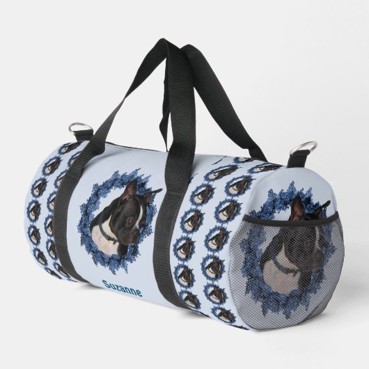 Boston Terrier Dog Tiermuster Personalisiert Duffle Bag (Rechte Ecke)