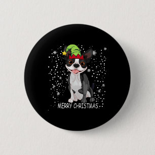 Boston Terrier Dog Tree Christmas Sweater Xmas Dog Button