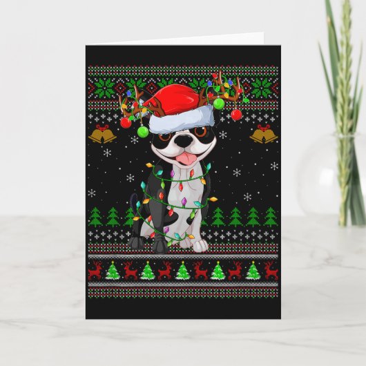 Boston Terrier Dog Ugly Christmas Sweater Holiday Karte (Vorderseite)