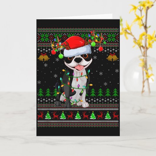 Boston Terrier Dog Ugly Christmas Sweater Holiday Karte (Gelbe Blume)