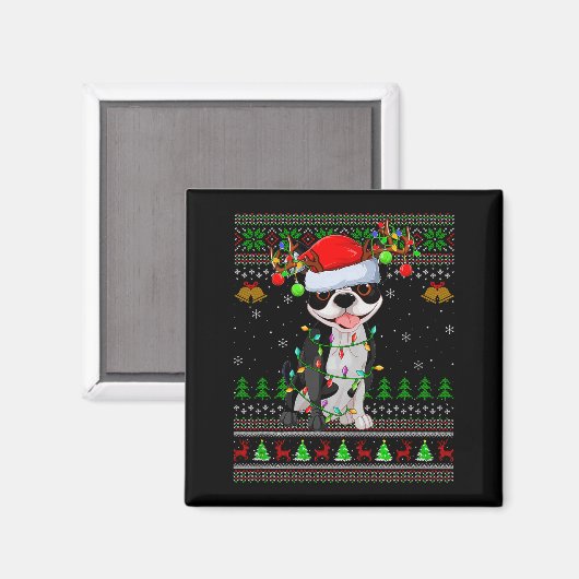 Boston Terrier Dog Ugly Christmas Sweater Holiday Magnet (Vorderseite/Rückseite)