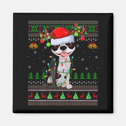 Boston Terrier Dog Ugly Christmas Sweater Holiday Magnet (Vorne)