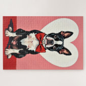 Boston Terrier Dog Valentine's Day Crimson Bow Puzzle (Horizontal)