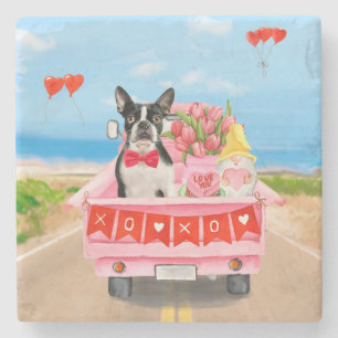 Boston Terrier Dog Valentine's Day Truck Hearts Steinuntersetzer