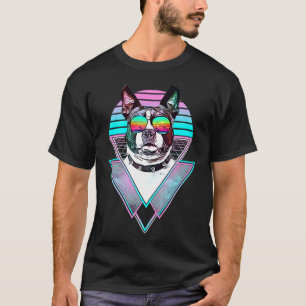 Boston Terrier Dog Vintag Retro Vaporwave Beach V T-Shirt