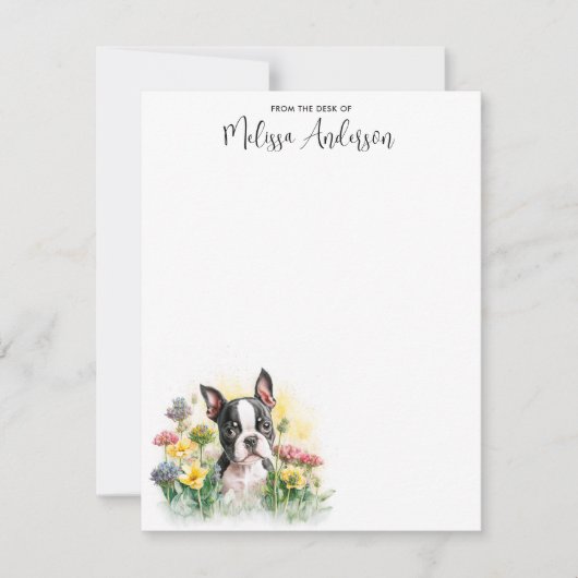Boston Terrier Dog Watercolor Puppy Personalisiert Mitteilungskarte (Vorderseite)