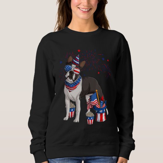 Boston Terrier Dog Wearing 4th of July Sunglasses Sweatshirt (Vorderseite)