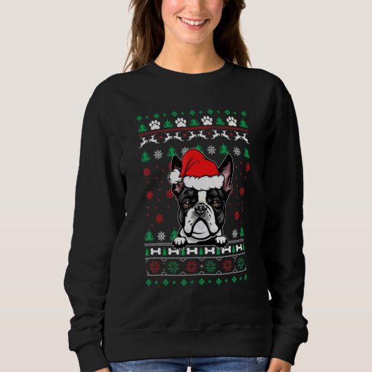 Boston Terrier Dog Weihnachten Ugly Weihnachten Sc Sweatshirt (Vorderseite)