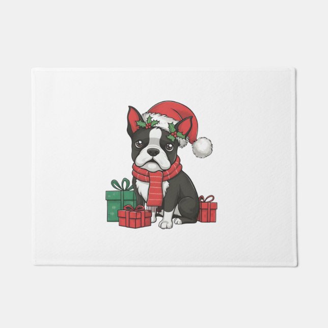 Boston Terrier Dog Weihnachtsfeiertage Weihnachten Fußmatte (Vorderseite)