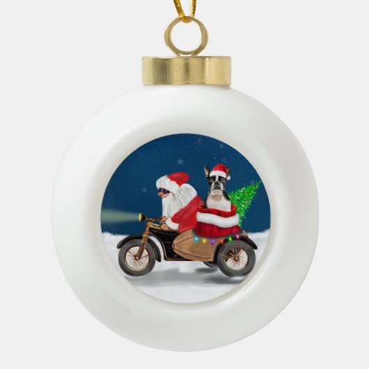 Boston Terrier Dog Weihnachtsmann Keramik Kugel-Ornament (Vorderseite)