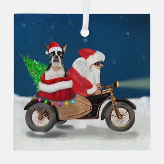 Boston Terrier Dog Weihnachtsmann Ornament Aus Glas (Rückseite)