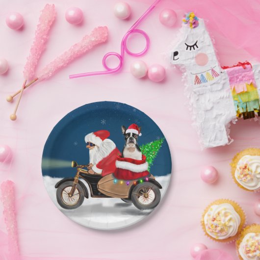 Boston Terrier Dog Weihnachtsmann Pappteller (Party)