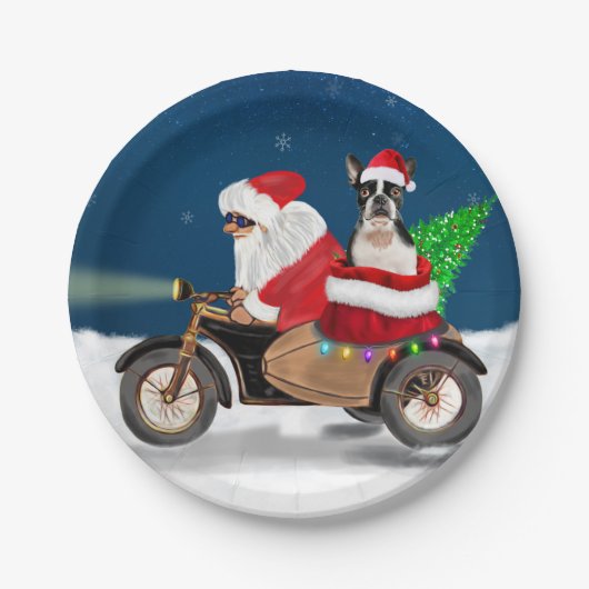 Boston Terrier Dog Weihnachtsmann Pappteller (Vorderseite)