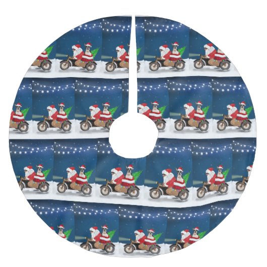 Boston Terrier Dog Weihnachtsmann Polyester Weihnachtsbaumdecke (Vorderseite)