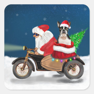 Boston Terrier Dog Weihnachtsmann Quadratischer Aufkleber