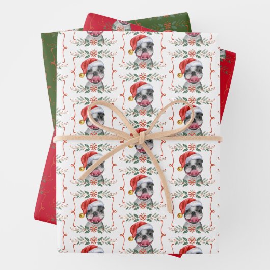 Boston Terrier Dog Weihnachtswrapping Paper Sheets Geschenkpapier Set (Beispiel)