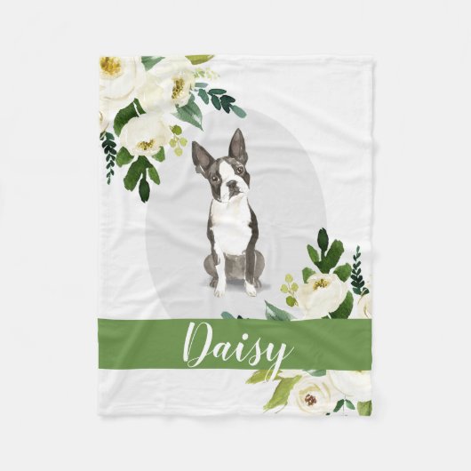 Boston Terrier Dog weiß personalisierte Wasserfarb Fleecedecke (Vorderseite)