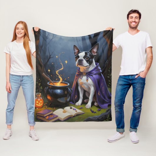 Boston Terrier Dog Whimsical Halloween Malerei Fleecedecke (Beispiel)