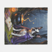 Boston Terrier Dog Whimsical Halloween Malerei Fleecedecke (Vorderseite (Horizontal))