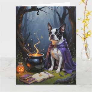 Boston Terrier Dog Whimsical Halloween Malerei Karte