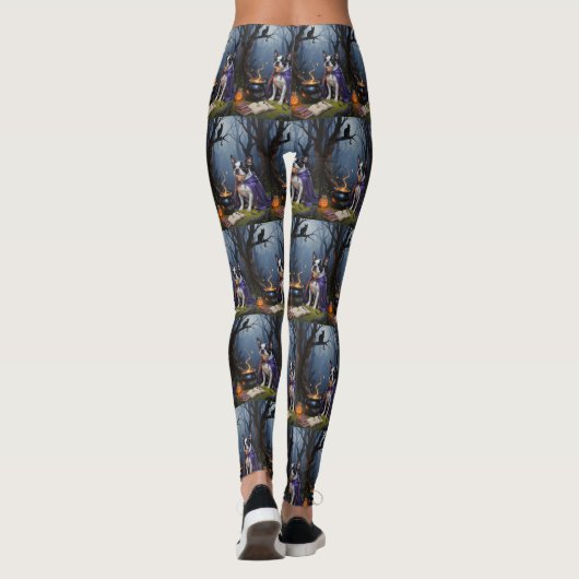 Boston Terrier Dog Whimsical Halloween Malerei Leggings (Rückseite)