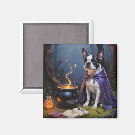 Boston Terrier Dog Whimsical Halloween Malerei Magnet (Vorderseite/Rückseite)