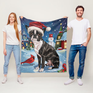 Boston Terrier Dog Winter Wonderland Weihnachtsfre Fleecedecke