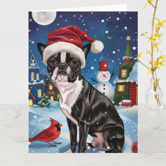 Boston Terrier Dog Winter Wonderland Weihnachtsfre Karte (Gelbe Blume)