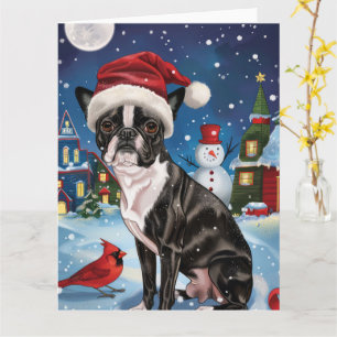 Boston Terrier Dog Winter Wonderland Weihnachtsfre Karte