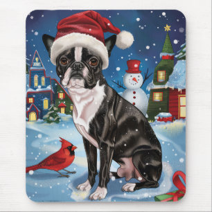 Boston Terrier Dog Winter Wonderland Weihnachtsfre Mousepad