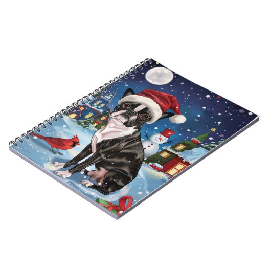 Boston Terrier Dog Winter Wonderland Weihnachtsfre Notizblock (Linke Seite)