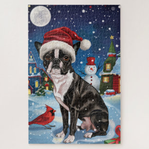 Boston Terrier Dog Winter Wonderland Weihnachtsfre Puzzle