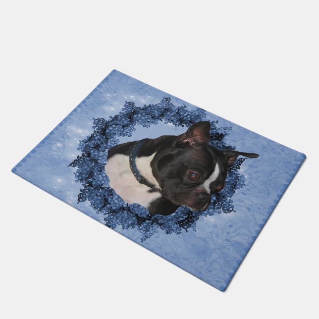 Boston Terrier Dog Wreath Fußmatte (Schrägansicht)